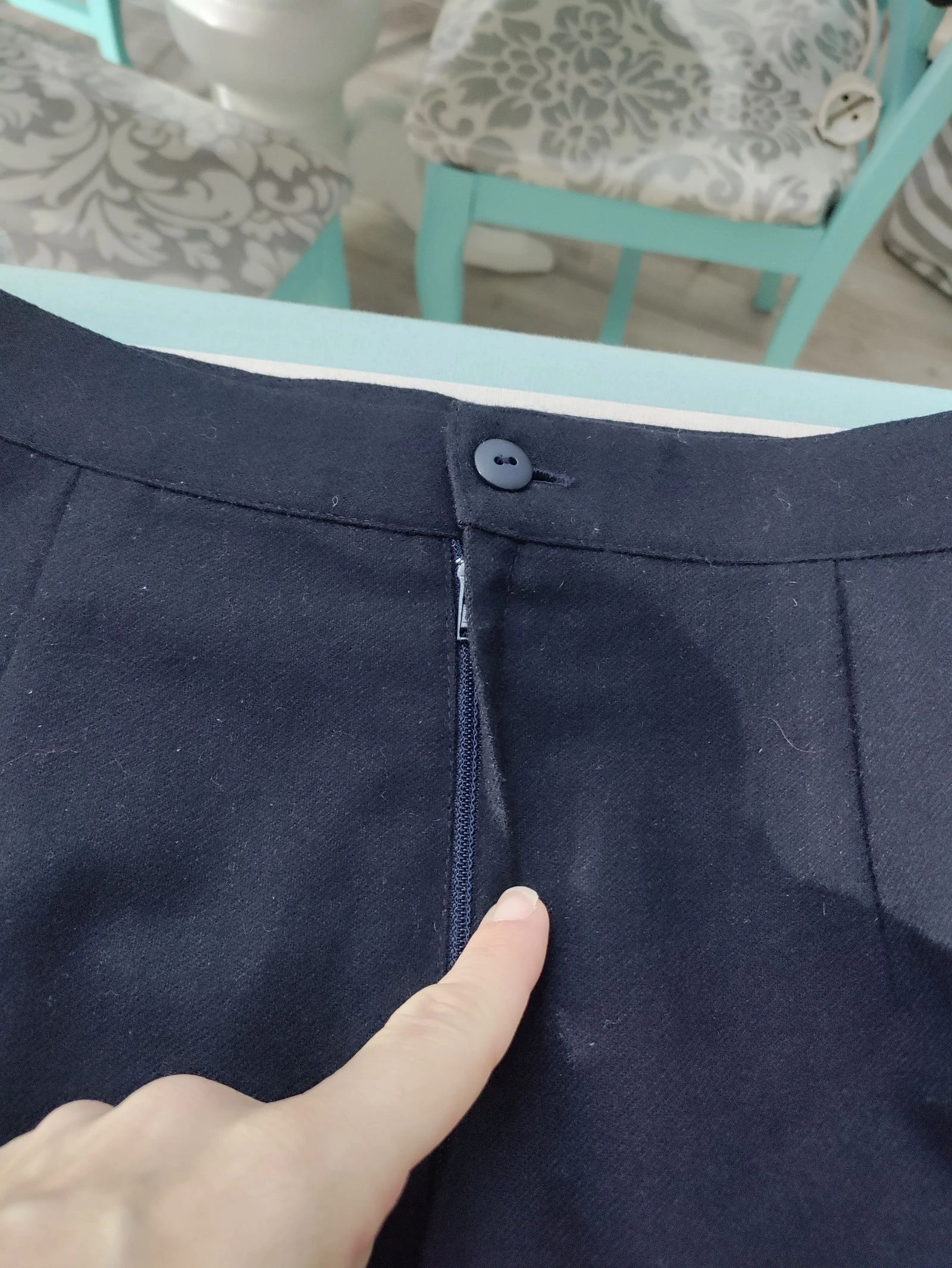 Traje vintage Greta Madrid azul marino/negro con cuello y botones de terciopelo • Talla 44 – photo 8